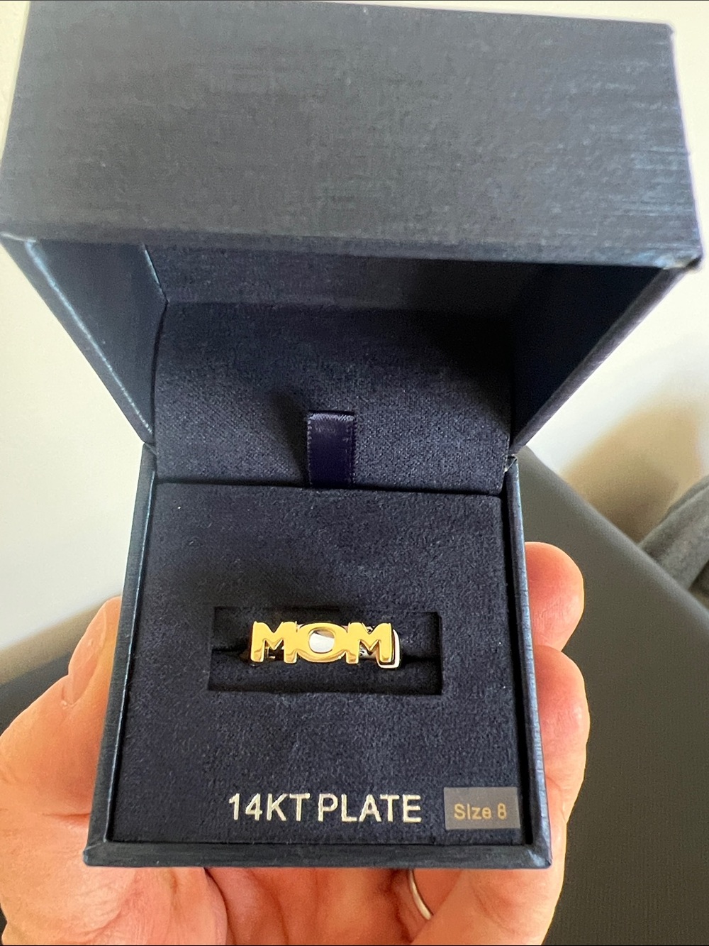 14KT Gold-Plated "MOM" Statement Ring - Size 8